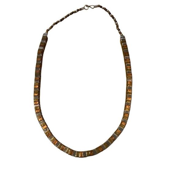 Womens Tri Color Cube Circle Metal Beaded Necklace Gold Silver Copper - Picture 2 of 4